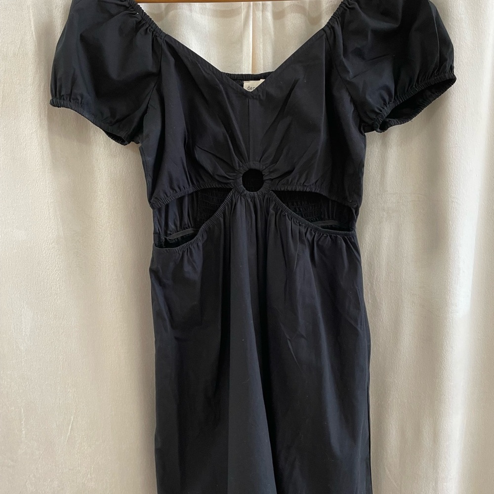 Black Midi Dress with Front Cutout & Puff Sleeves